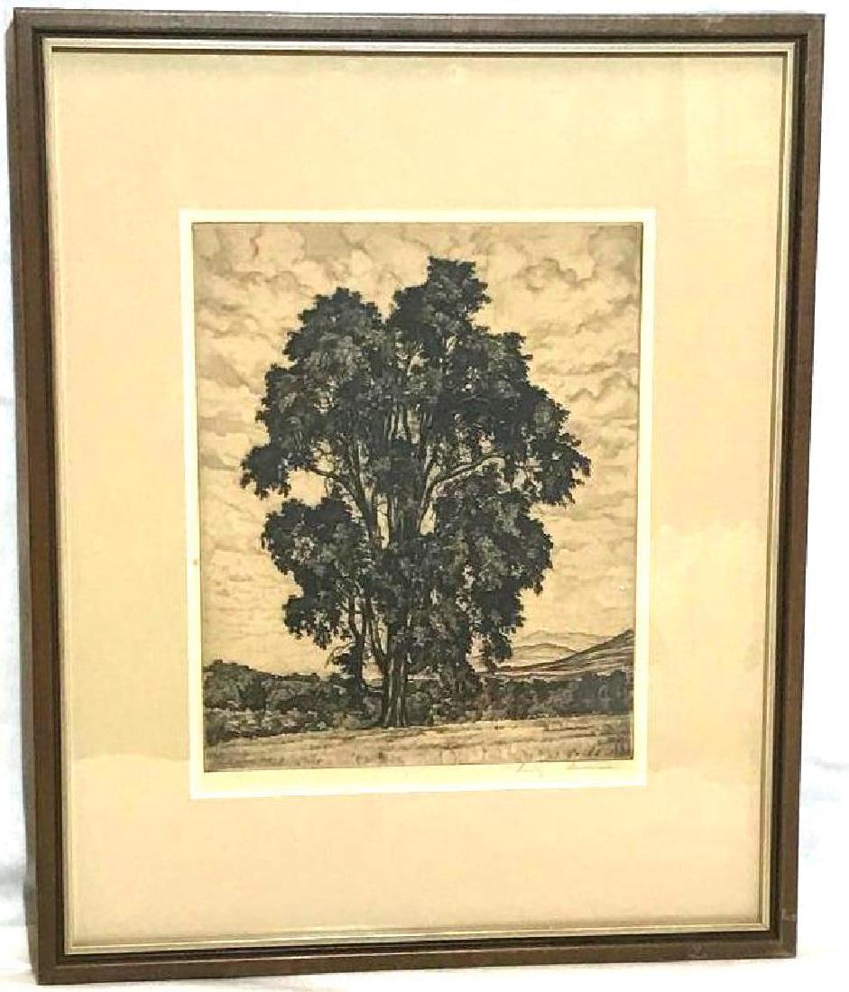 Luigi Lucioni Signed Etching Elm on the Hill: Luigi Lucioni Etching, Number 105 Elm on the Hill. It is signed in pencil. It measures approximately 17" across by 21" tall. Luigi Lucioni (born Giuseppe Luigi Carlo Benevenuto Lucioni November 4,