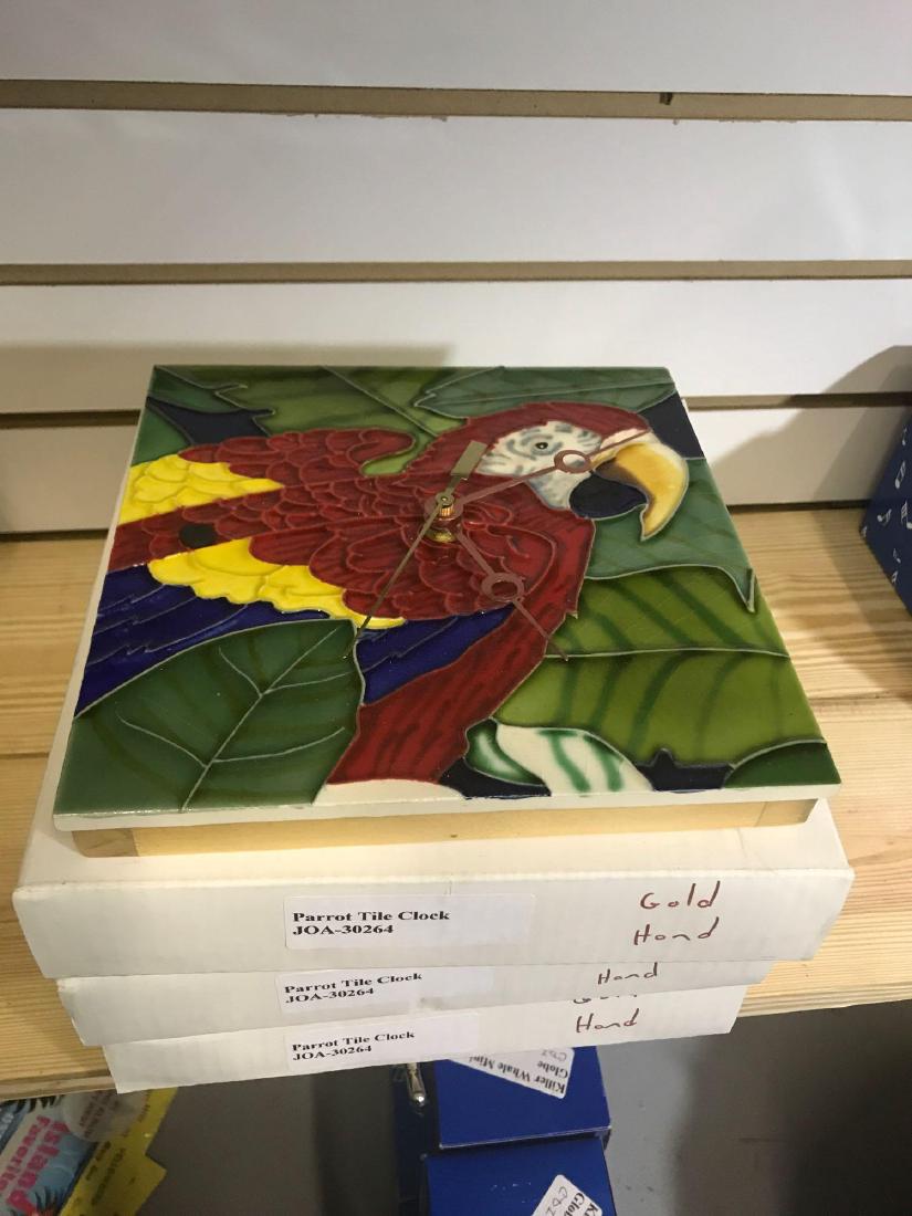 Five Parrot Tile Clocks with Gold Hands (1 of 4)