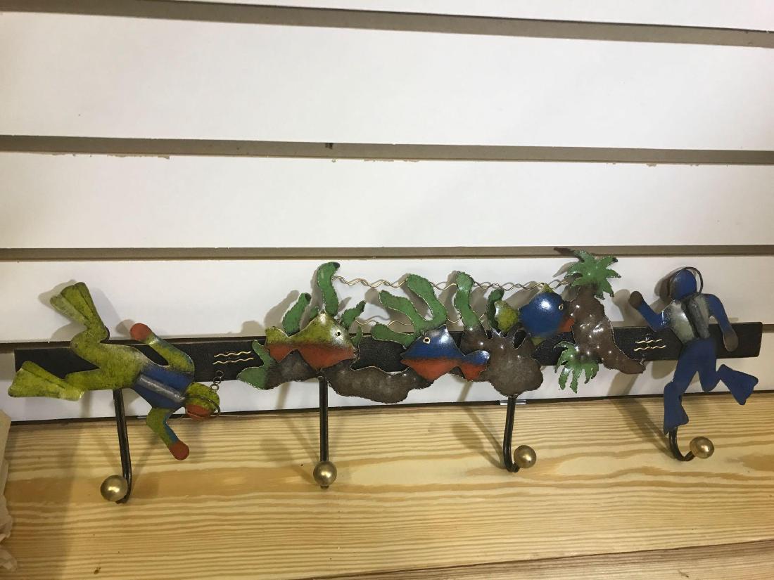 Six Scuba Diver Multi-Wall Hooks / Metal Art: 21.5"x6"