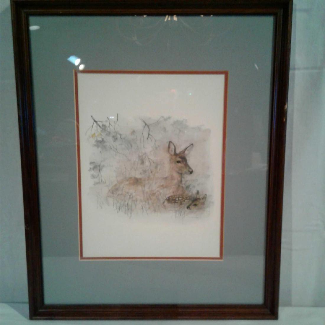 Mads Stage Print, Doe and Fawn Scene, 21.5" x 17": Mads Stage (6 July 1922 â€“ 28 May 2004), born in Copenhagen, was a Danish artist. Stage was a respected and beloved artist and was educated at the Royal Academy of Fine Arts. Scenes of animals a