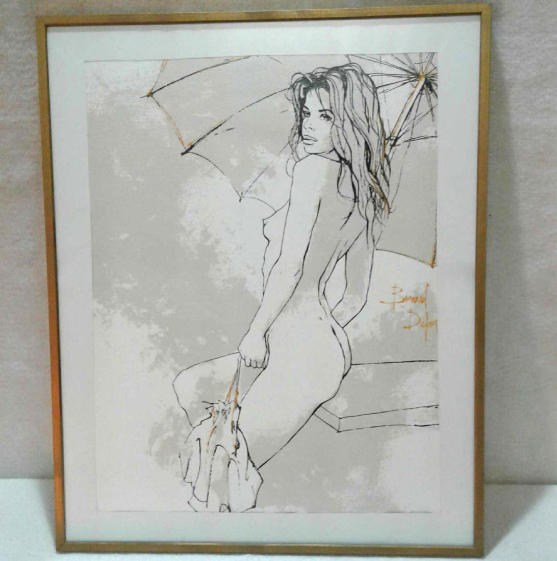 A Lady and Umbrella Oil Painting by Bernard Dufour: Beautiful oil painting signed by Bernard Dufour (1922-2016) thatÂ was a French painter. He was notable forÂ abstract paintingÂ after theÂ Second World War, and later forÂ portraitsÂ and hu