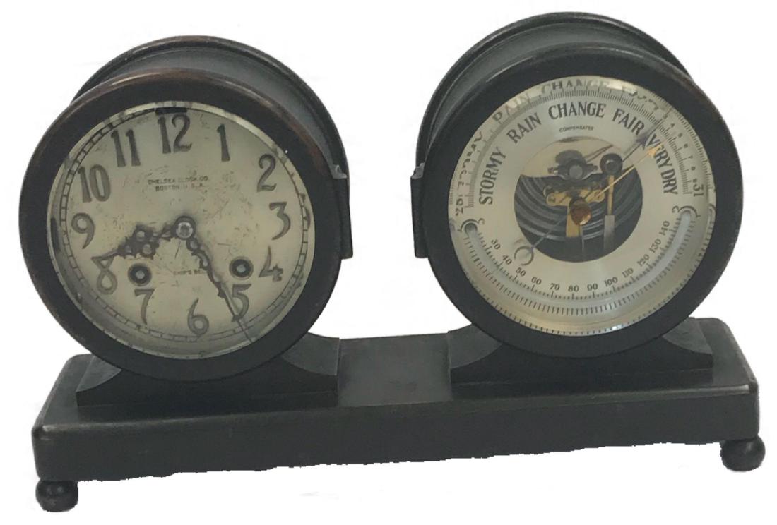 Chelsea Ship Clock "Columbus Model" with Clock &: A rare to find Chelsea Columbus model ships bell clock and barometer. This approximately dated 1920's Chelsea model comes with its winding key. Â stunning nautical presentation! The Chelsea clock 
