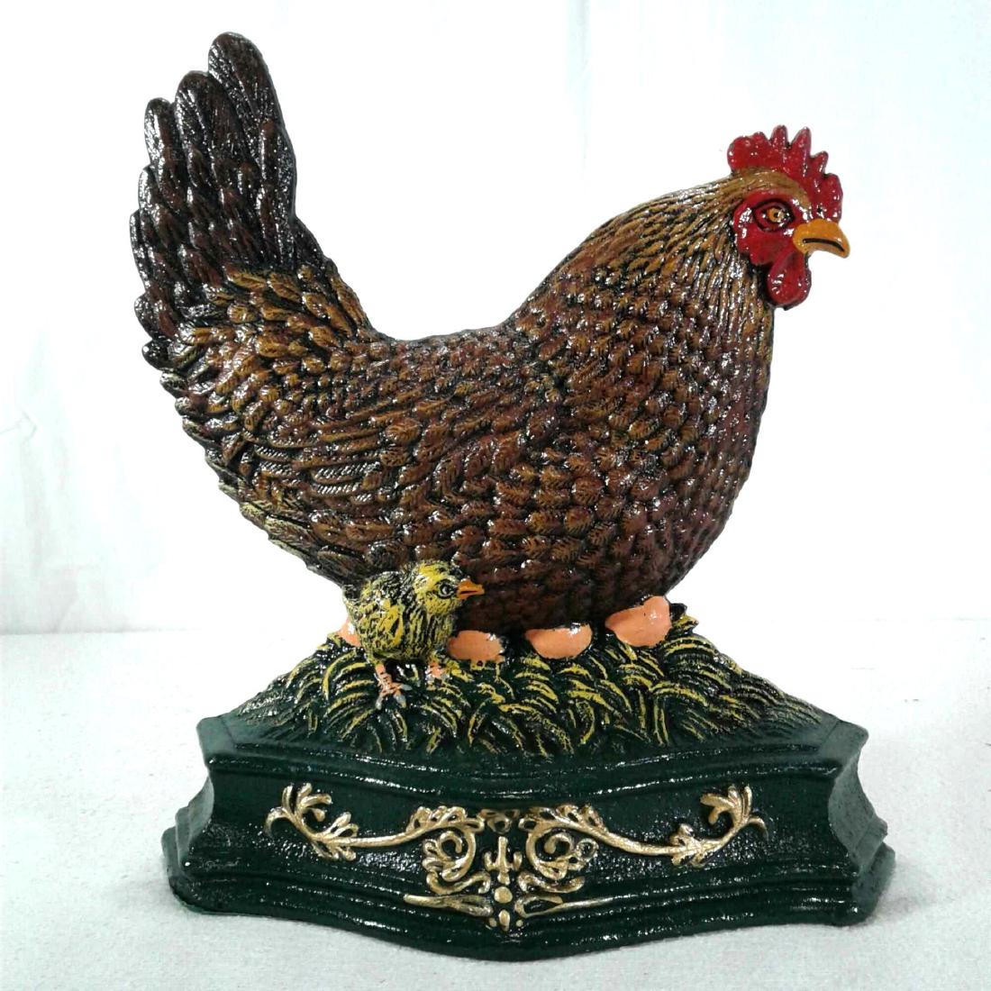 Cast Iron Rooster Doorstop: Cast Iron Rooster Doorstop. Measures approximately 9.5" x 8.5" and is in good used condition. Can use a good cleaning but there are no known signs of defects or quality issues.
