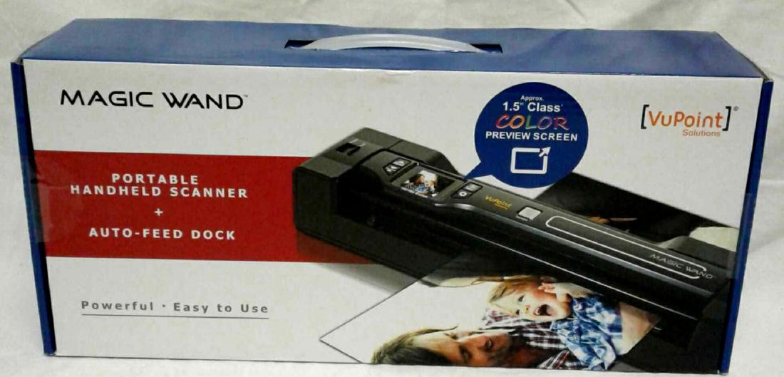 New Portable Handheld Scanner: The Magic Wand by VuPoint Solutions is new in the unopened box. Compatible with Windows XP, Vista, Windows 7 & 8. Optional feeder and or a handheld a wand. Scans up to 1200 dpi and includes a USB cabl
