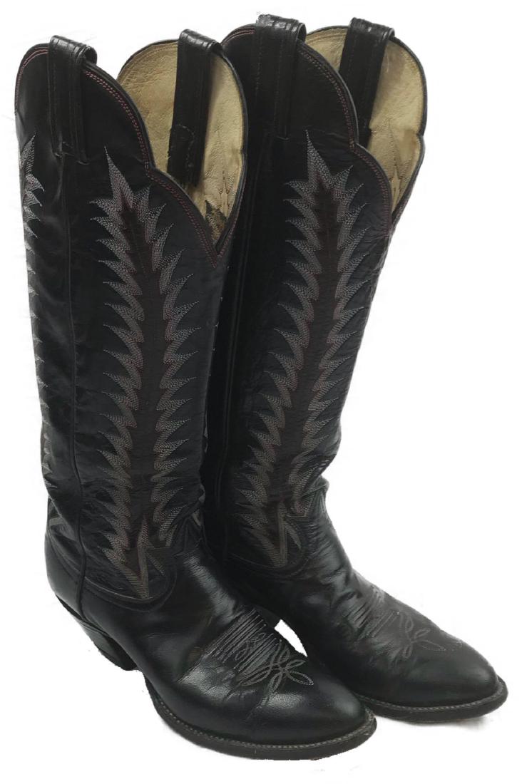 Tony Lama size 8 Cowgirl Boots: Pair of classic Tony Lama woman's boots, size 8, black leather embroidered with red rust and sage green colored thread, very good condition.