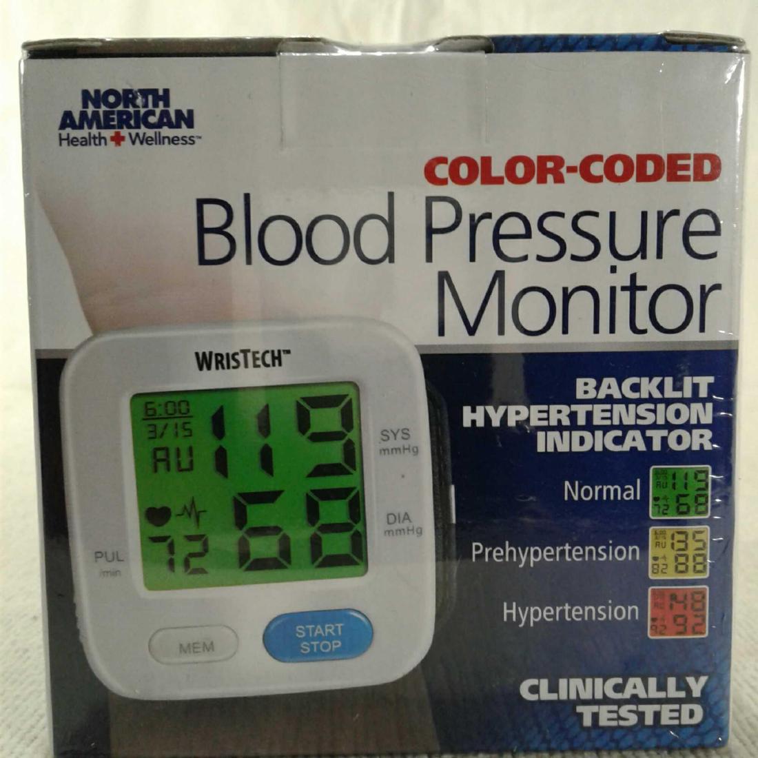 WrisTech Digital Blood Pressure Monitor Adjustable: Ability to keep track of your BP with easy to read color indicator on a LCD display.ï¾ New in box and packaging. Box measures 3.5" square. RPM