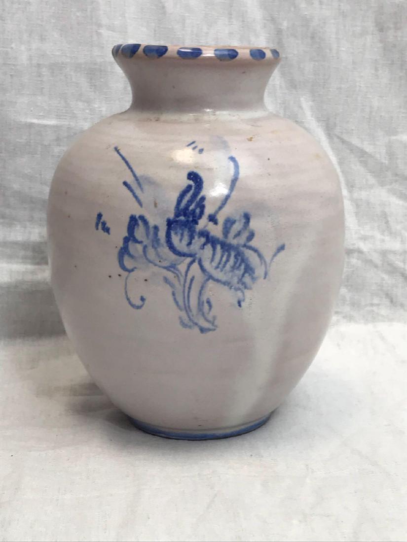 Small Earthenware Vase, Marked: Small Earthenware Vase, Marked; this is a small earthenware vase marked on the bottom. We do not know the mark. It appears to be American and has some weight to it. The vase has very nice proportions.