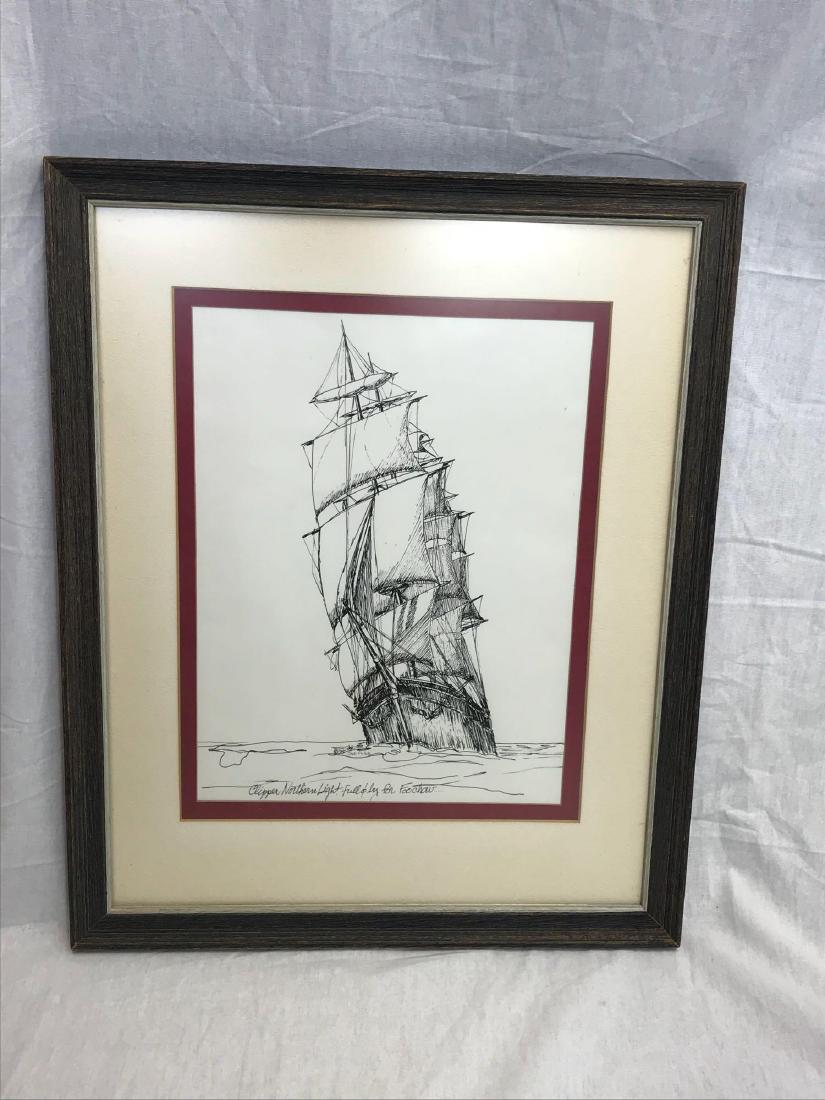 Marine Art, Pen and Ink Print Clipper Northern Light: Marine Art, Pen and Ink Print Clipper Northern Light; a quality nautical print titled " Clipper Northern Light Full & By for Foochow" by Don Price. The print is glazed and mounted with double mats in 