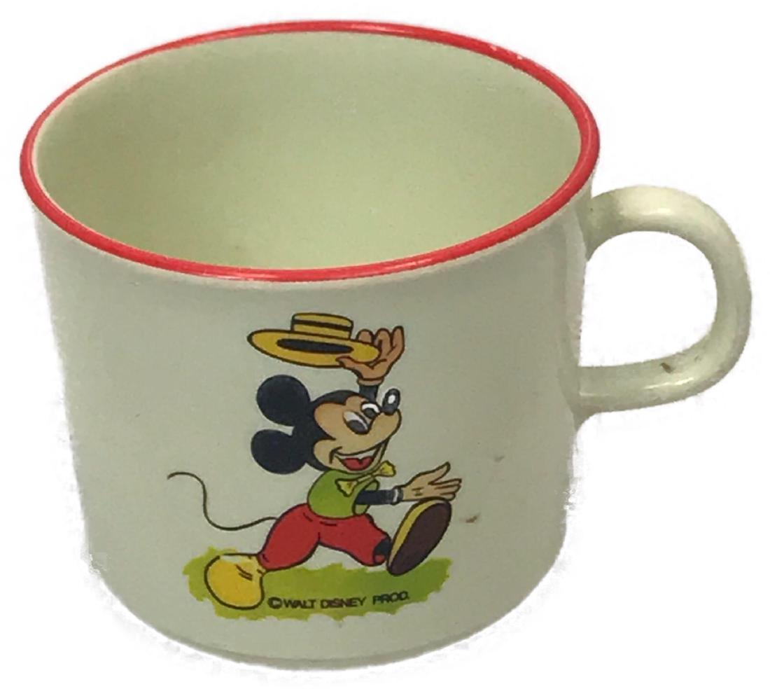 Rare Valon Produced Mickey Mouse Cup Marked Walt DIsney: Rare Valon Produced Mickey Mouse Cup Marked Walt DIsney Prod; a melamineÂ children'sÂ tea cup with Mickey Mouse tipping his hat. This cup is marked Walt Disney Prod. on the front, "Valon" on the b