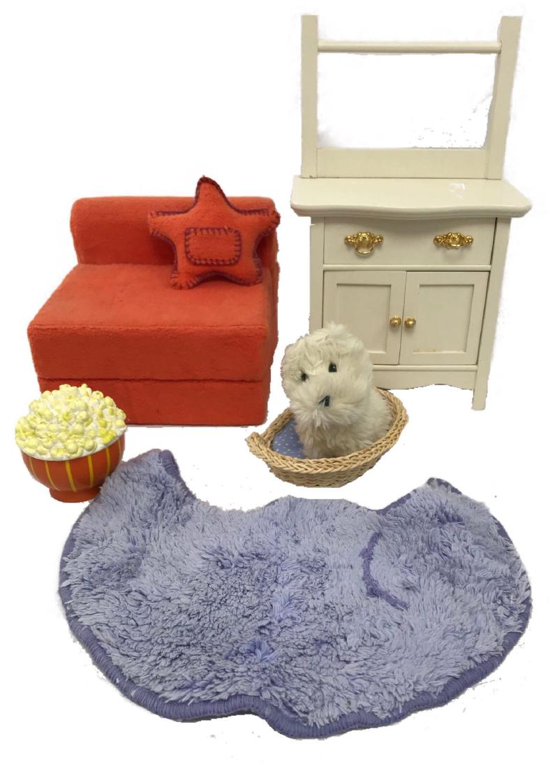 Vintage American Girl Doll Accessories, Including: Vintage American Girl Doll Accessories, Including Coconut the Plush Puppy; these are all original The Pleasant Company materials. The lot includes 1) Coconut plush pet puppy with bed and pillow, 2) or