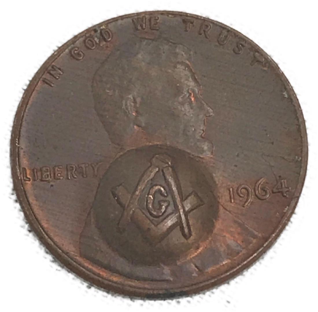 United States Lincoln Penny Mason: 1946 Lincoln Head Wheat Penny counterstampÂ with a Mason Punch.Â It is in very good condition.Â The Counter strike is very clear.Â A perfect token for any masonic collector.Â Â