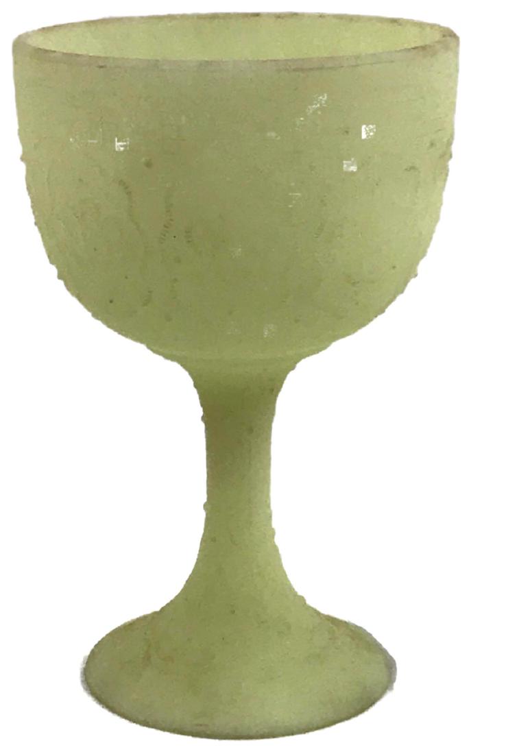 Matte Yellow Fenton Pedestal Glass Goblet: Yellow Fenton CupÂ that measures 4.25" across by 6.75" deep.Â This cup is in good used condition. There are no known signs of defects or quality issues.