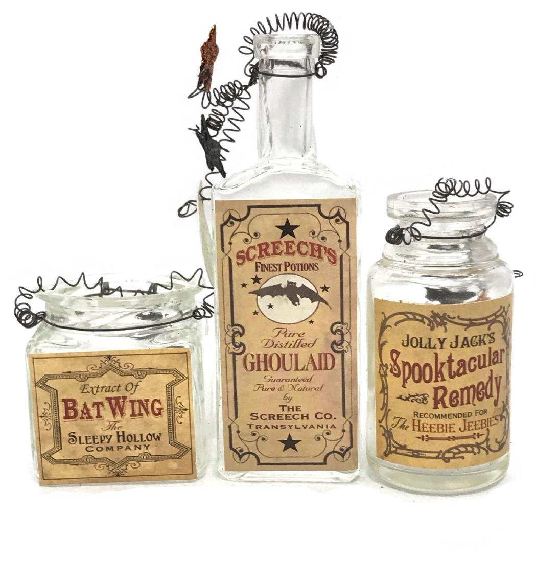 Spooky Apothecary Set: Spooky Apothecary Set; This is a great Halloween prop that includes all kinds of remedies for any supernatural maladies one may have.