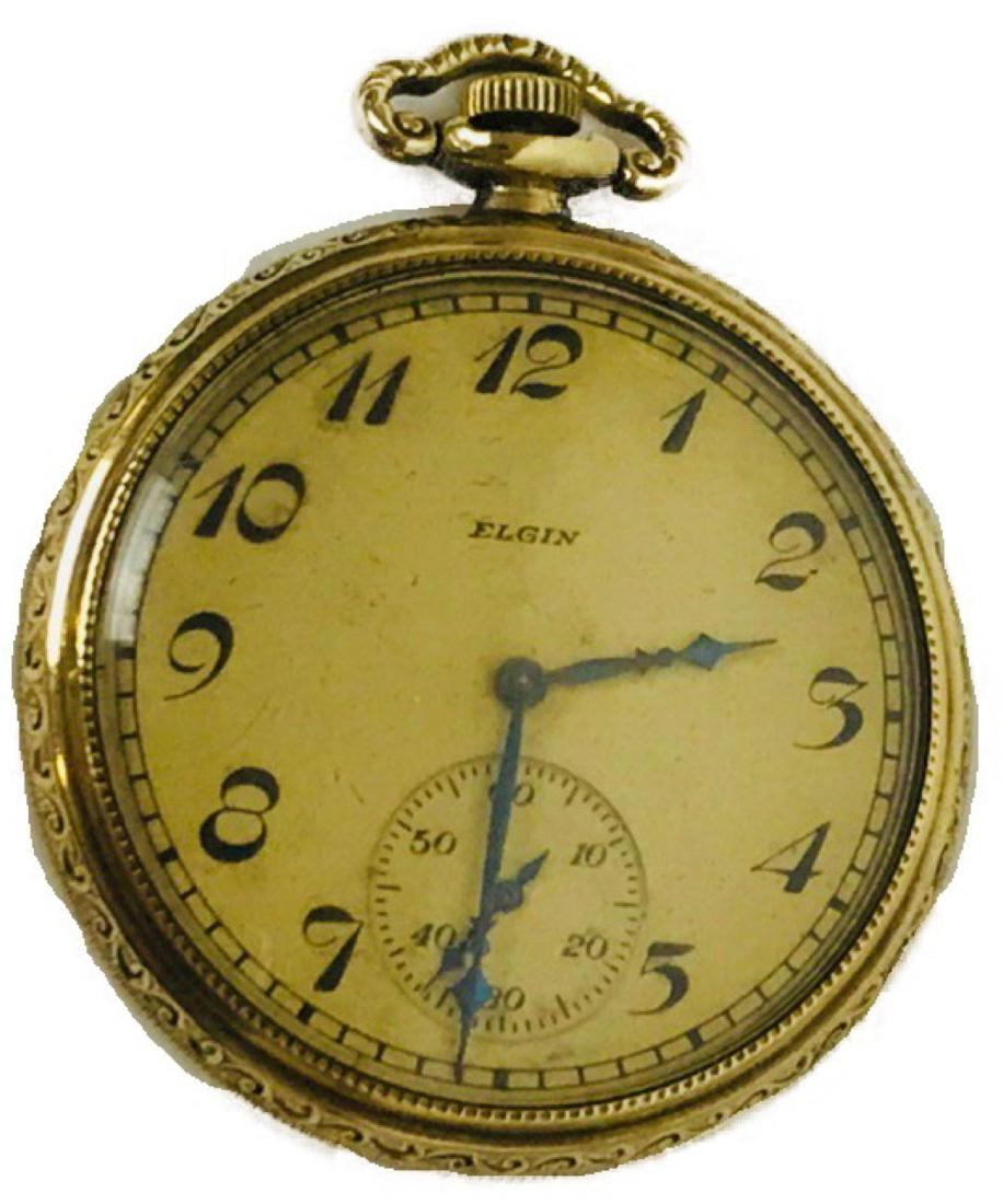 Antique Elgin Open Face Pocket Watch, 1922: Antique Elgin Open Face Pocket Watch, Serial #25713275, Made in 1922; this watch is in working condition. The case is gold filled manufactured by Bates & Bacon of Attleboro, MA. The case shows nice en