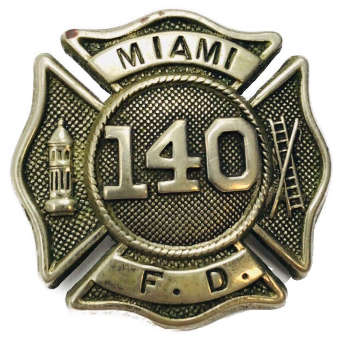 Vintage City of Miami Fire Department Hat/Helmet Badge: Vintage City of Miami Fire Department Hat/Helmet Badge; this is a quality badge marked "C G Brayman" on the mounting nut. The badge casting is very detailed. It is in excellent condition and measures 