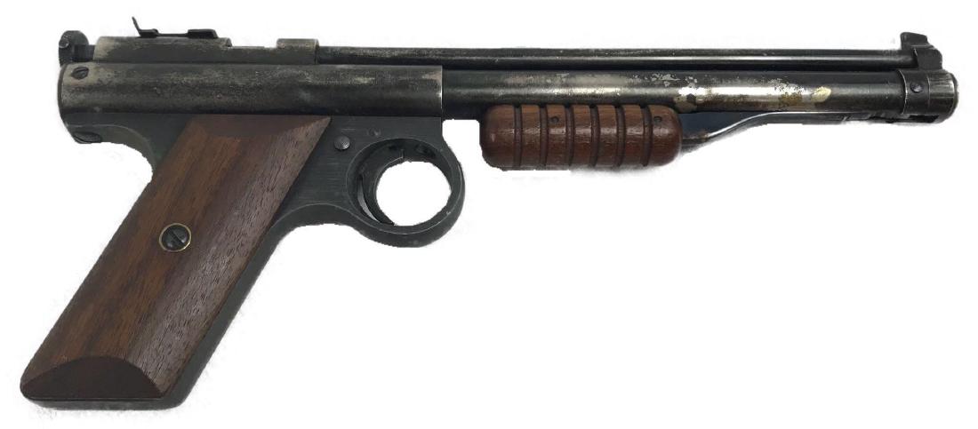 Benjamin Air BB Pellet Gun, Pistol 137 in Black Nickle: Benjamin Air BB Pellet Gun, Pistol Model 137 in Black Nickle; a Benjamin Air Rifle Co. manufactured weapon. It is marked "Benjamin Franklin" and "137". It is finished in black nickle with walnut grips