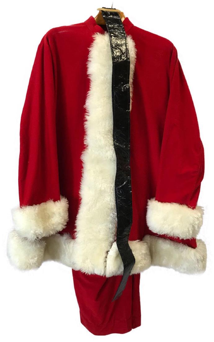 Vintage Santa Claus Suit: Vintage Santa Clause Suit; this is a well made Santa Claus suit including jacket, pants, and belt. It is unlined and as there is no label, it appears to be homemade. It is noted that the workmanship i