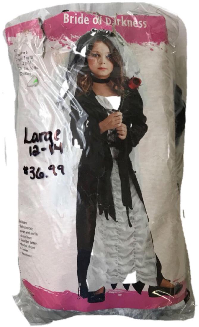 Halloween Costume, Bride of Darkness, from Fun World,: Halloween Costume, Bride of Darkness, from Fun World, Child Size L; this costume includes a velvet gothic gown, bodice ribbon, and headpiece. The shoulder tatters and choker listed on the label are no