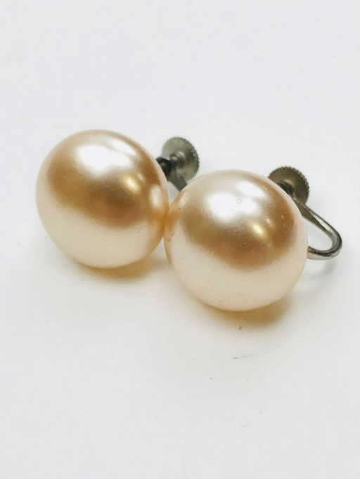 Vintage Pink Colored Pearl Costume Earrings