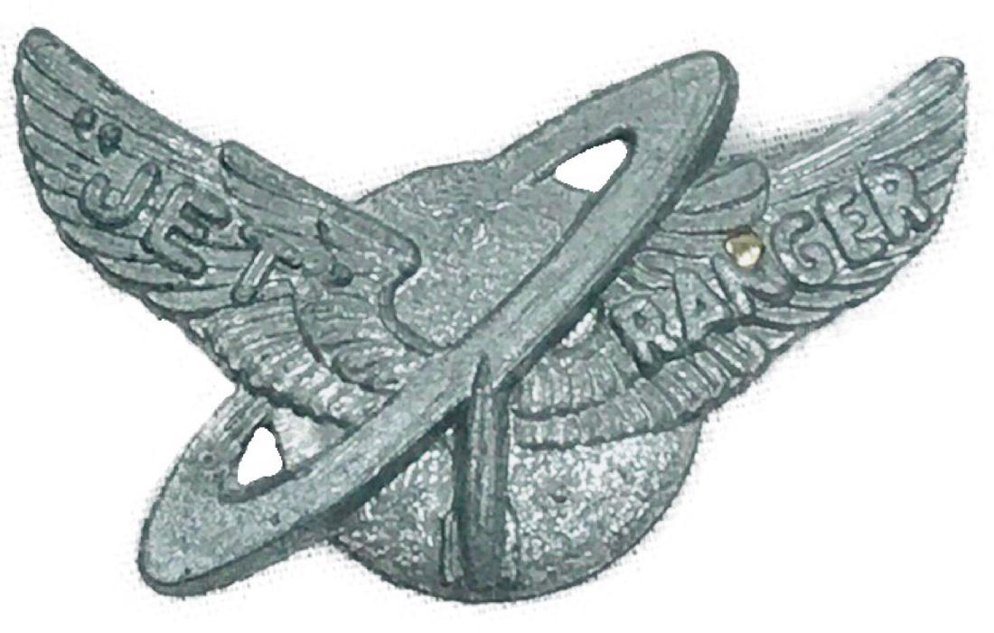 Rare "Jet Ranger" Toy Badge Cereal Premium, Circa 1950: Rare "Jet Ranger" Toy Badge Cereal Premium, Circa 1950; a rare Jet Ranger badge cereal premium. Apparently, this was Rocky Jones rival. It is in excellent condition. The badge measures 1 1/4" x 2 1/4