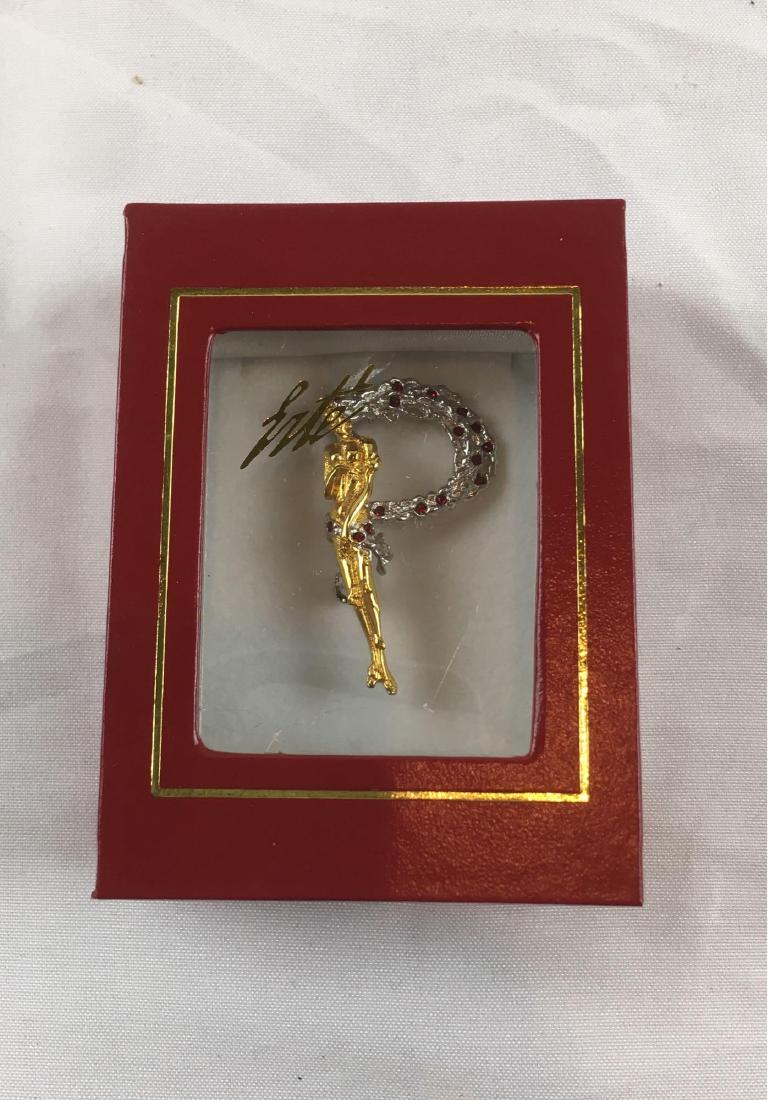 Erte Alphabet Brooch "P", New in the Box: Erte Alphabet Brooch "P", New in the Box a gold plated sterling brooch with Swarovski red crystals. New condition.