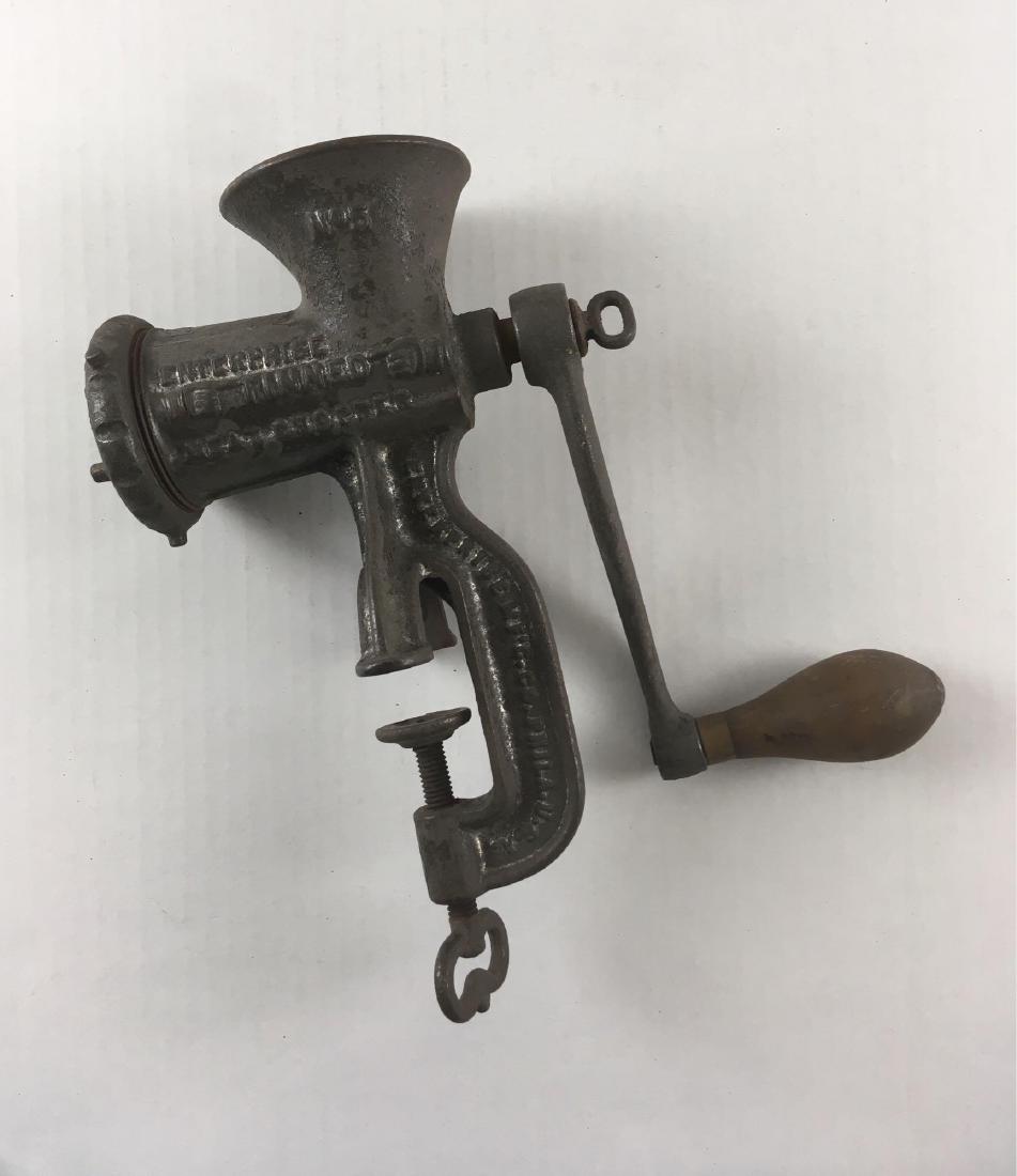 Antique Enterprise Hand Crank Meat Grinder/Chopper: Antique Enterprise Hand Crank Meat Grinder/Chopper this piece is well marked and shows a patent date of June, 88 (1888). It is in good condition, the original finish appears to have flaked off acrossm