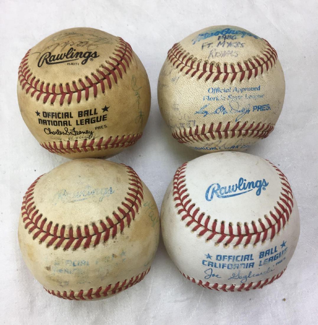 1980's 90's Signed Minor League Baseball Lot: 4 baseballs with various signatures from minor league baseball in the 1980's. We are unfamiliar with the players, so will describe the balls as best we can. Ball 1 is a Rawlings California Minor Leagu