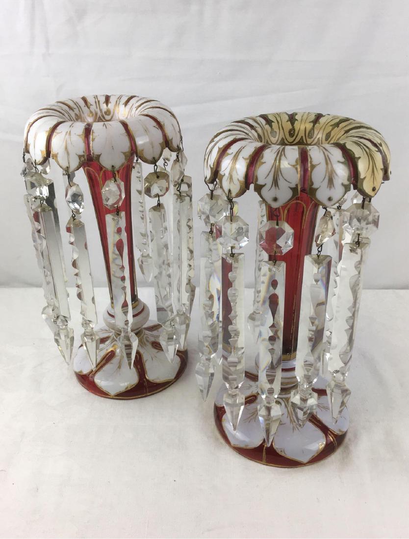 Antique Victorian Mantle Lusters with Cut Prisms