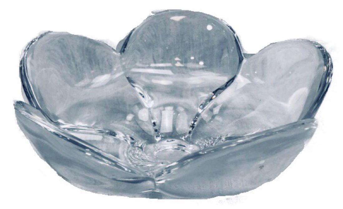 Vintage Orrefor Art Glass Crystal Serving/Console Bowl,: Vintage Orrefor Art Glass Crystal Serving/Console Bowl, Lotus Flower; a substantial clear glassÂ serving bowl, marked on bottom. It shows five pedals of a lotus flower with a scalloped rim. 