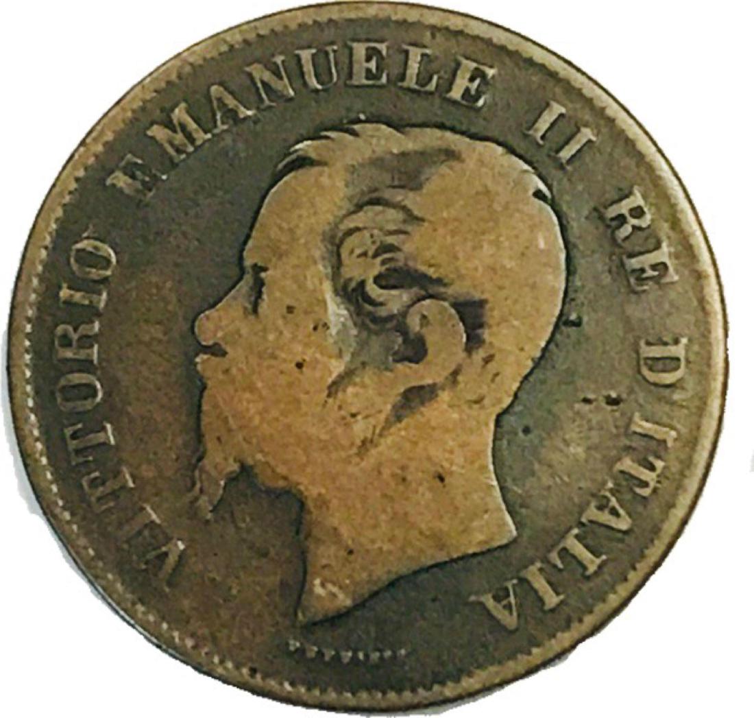 5 Centesimi Coin Italy: One 5 Centesimi Coin Minted In Italy in 1861.Â Copper coin.Â Â Obverse:Â Head left Obverse Legend:Â VITTORIO EMANUELE II RE D'ITALIA Reverse:Â&