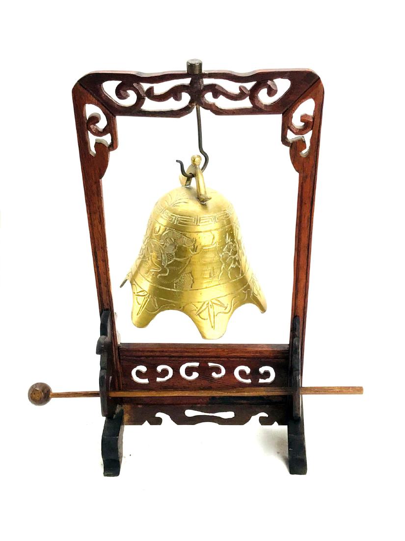 Wood Brass Meditation Bell Gong with Stand