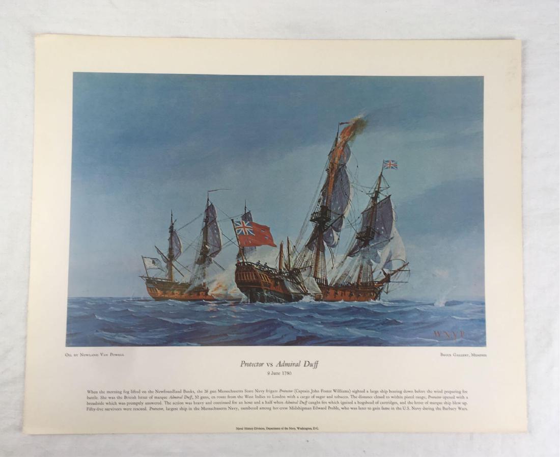 Vintage Print, Protector vs Admiral Duff: Vintage Print, Protector vs Admiral Duff; from the original oil by NowlandÂ Van Powell in the Bruce Gallery, Memphis. This print shows a Revolutionary War naval engagement offÂ the Newfoundland B