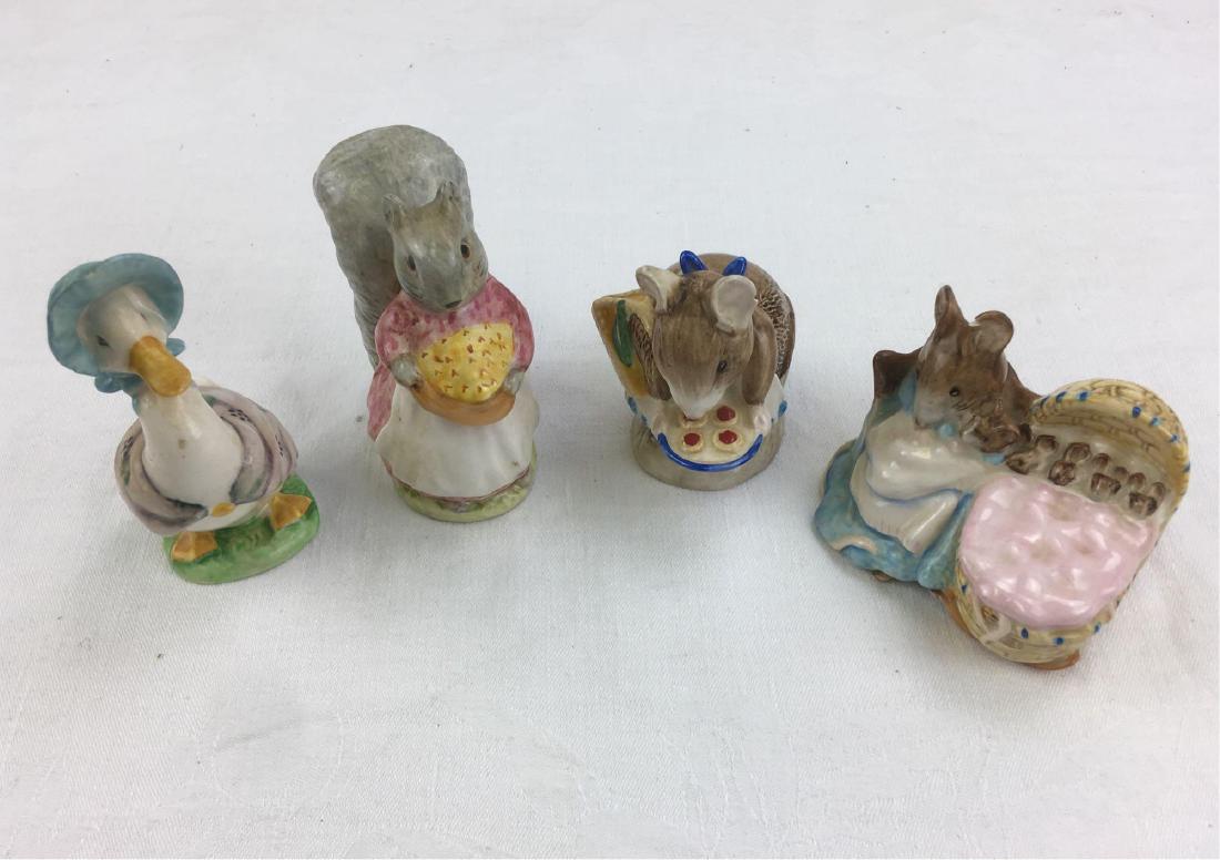 4 Vintage F Warne & Co. Beatrix Potter Figurines: 4 Vintage F Warne & Co. Beatrix Potter Figurines; this lot includes Jemima Puddleduck, Goody Tiptoes, Apply Dapply, and Hunca Munca. All are marked and numbered.Jemima Puddleduck andÂ Goody Tiptoes 