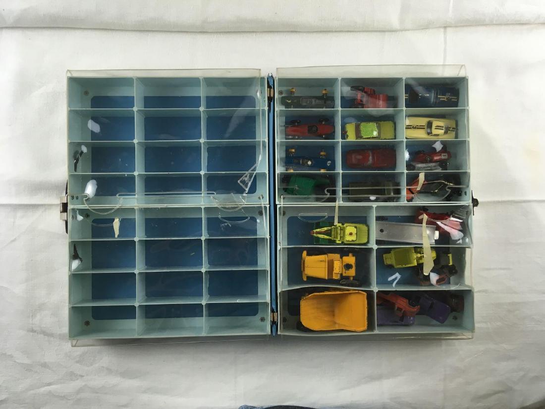 Lot of 24 Die Cast Toy Cars Including 8 Matchbox All in: Lot of 24 Die Cast Toy Cars Including 8 Matchbox, All in Carrying Case; all of these toys were well loved and well used. The Matchbox Lotus and BRM racing cars are missing wheels. There is a Matchbox 