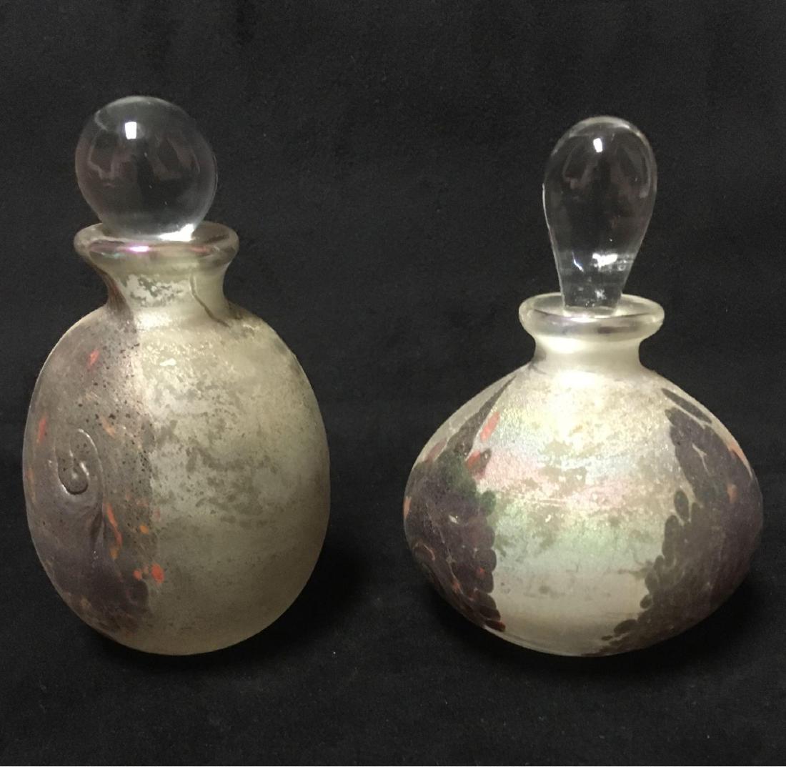 2 Vintage Hand Blown Glass Perfume Bottles with