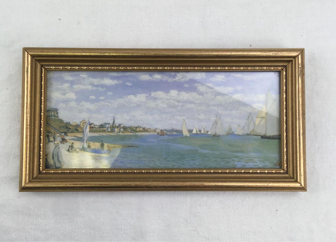 Small Framed Print, Regatta at Sainte Adresse, Original: Small Framed Print, Regatta at Sainte Adresse, Original by Monet ; a nice piece, glazed and mounted inÂ a gold colored frame. This is in very good condition and measures 10 1/4" W x 5 1/4" H x 3/4"