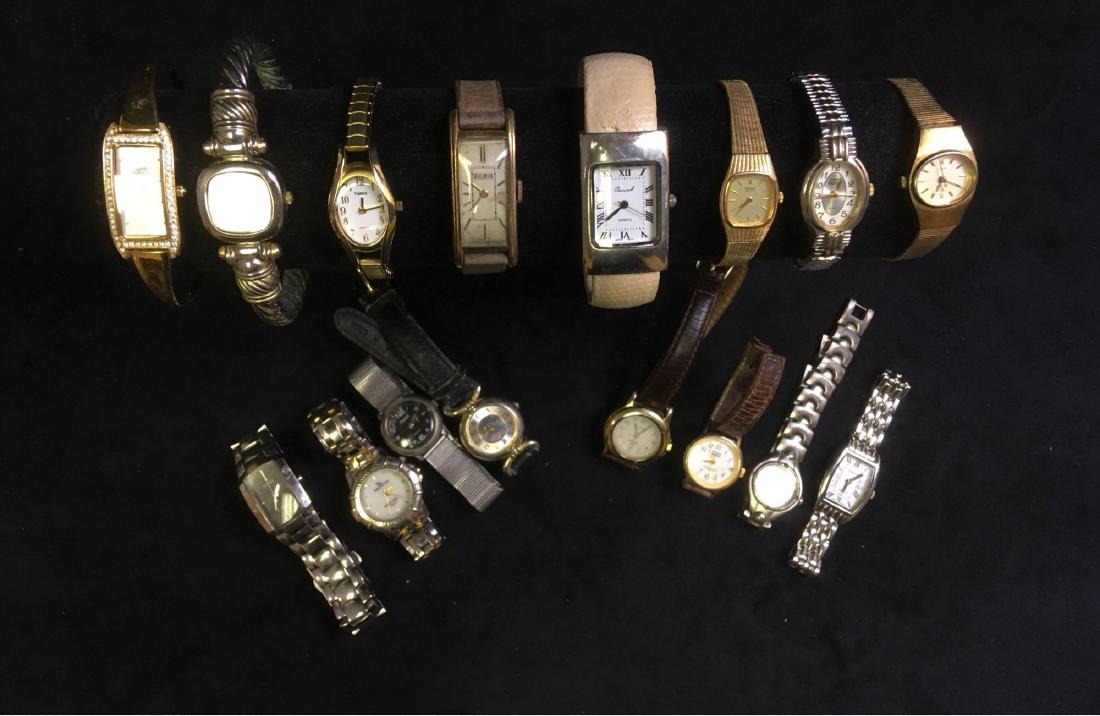 Ladies Wristwatch Lot: Women's vintage watch lot, 16 in all. Featuring brands like Timex, Osirock, Bulova, Lexinton, Terner, Elgin and others. None have been tested, so sold as parts or restoration. See photos for specifics