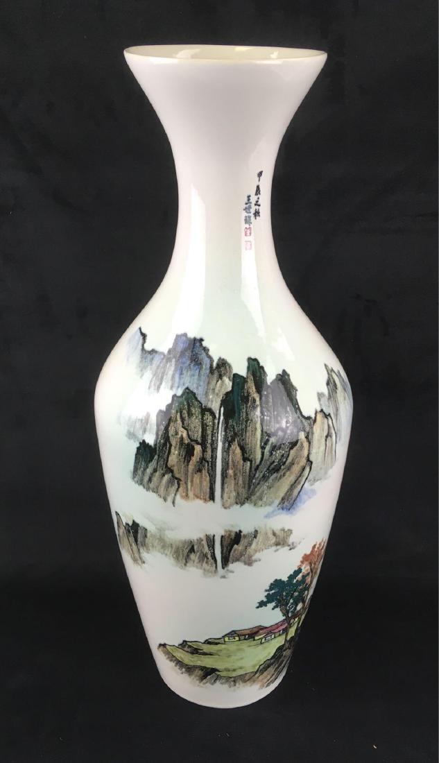 Large Vintage Chinese Porcelain Vase: Large Vintage Chinese Porcelain Vase; hand painted mountain scene in very strong colors. It is marked with the makers chop and "Made in Taiwan". This large vase is in excellent condition and measures 