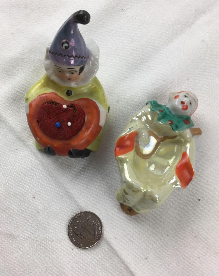 Vintage Porcelain Clown Pin Cushion Lot: Vintage 1950's ceramic clown pin cushions, 2 in total. Made in Japan and in nice condition. 3.1/2" length