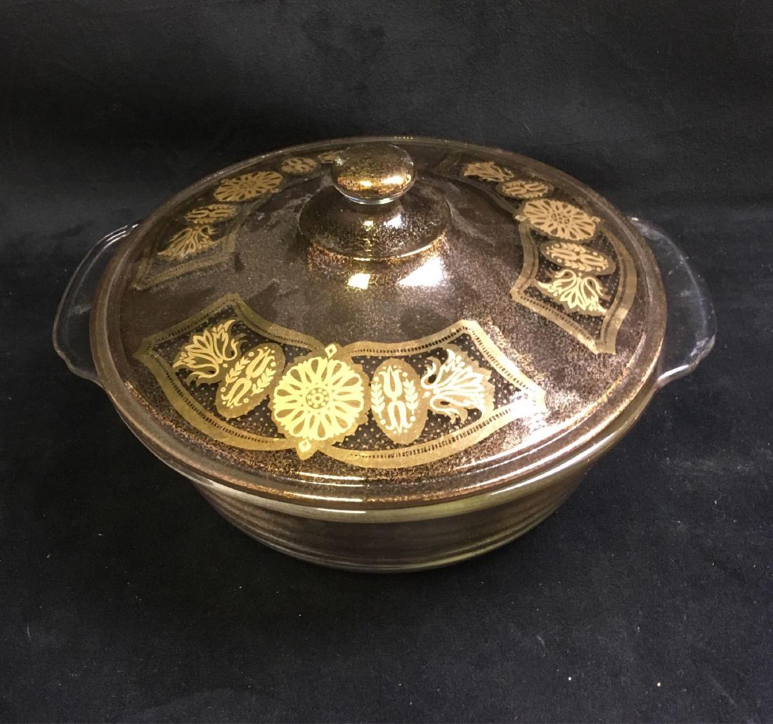 Vintage Fire King Georges Briard Gold Fleck Love Birds: Vintage Fire King Georges Briard Gold Fleck Love Birds 2 Qt. Casserole Baking Dish; for your Mid Century Modern kitchen. This dish is marked. It is in excellent condition with strong colors and smooth