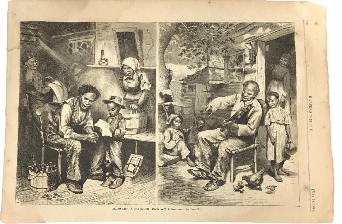 Rare Original Page of Harper's Weekly Newspaper, May: Rare Original Page of Harper's Weekly Newspaper,Â May 18, 1872; this is an original page printed both sides. One side shows two half page illustrations in landscape format with a single title, "Negr