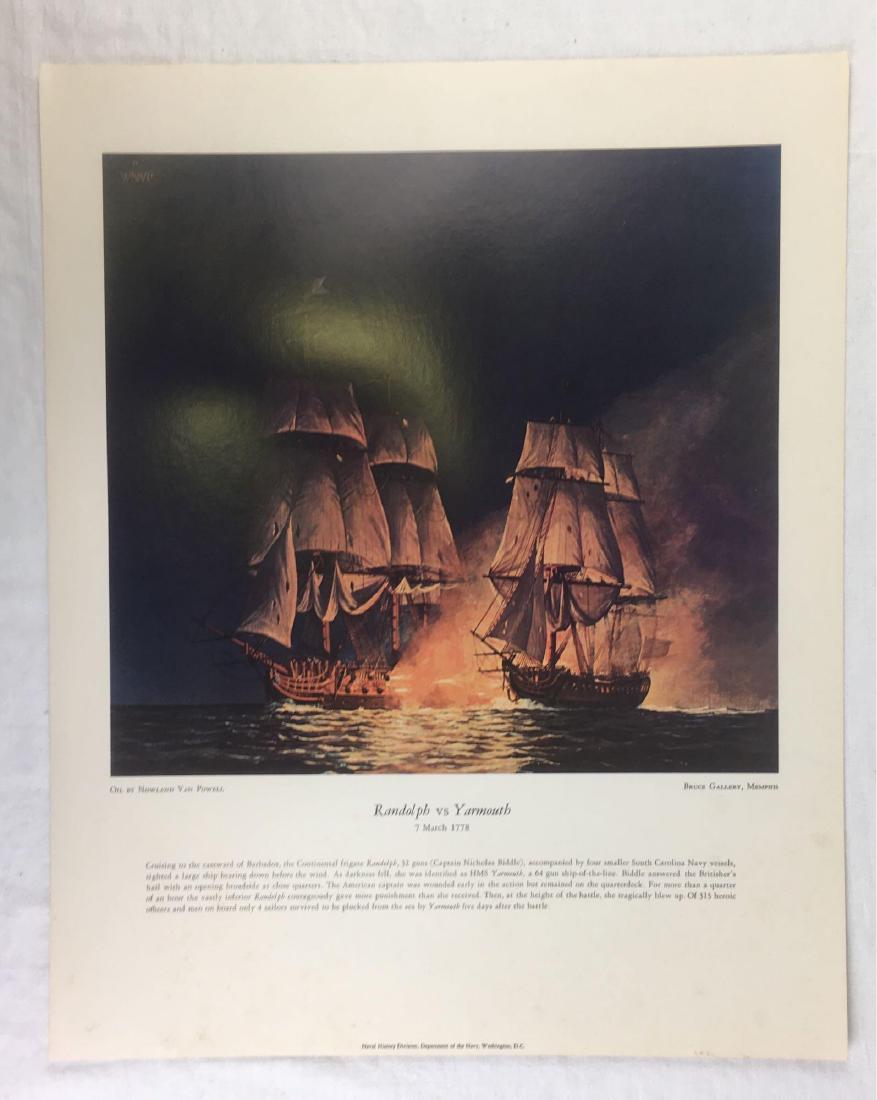 Vintage Randolph Vs Yarmouth Naval Poster: Vintage Randolph Vs Yarmouth Naval Poster; This poster features an oil painting by artist NowlandÂ Van Powell of the battle between Randolph Vs Yarmouth and is represented by the Bruce Gallery in Me