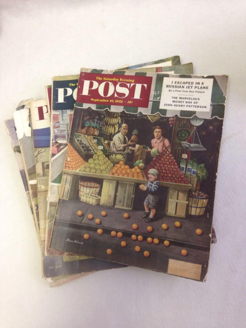 lot of 10 vintage issues of The Saturday Evening Post: Here is a lot of 10 vintage issues of The Saturday Evening Post Magazine from 1953. The ads and articles make for a wonderful into Mid- Century decor and fashion. They are as follows:#1Date of issue: 