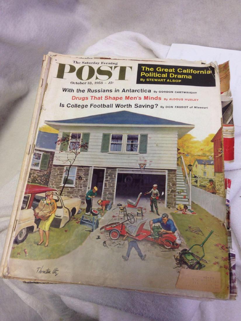 lot of 10 issues of the Saturday Evening Post Magazines: Here is a vintage lot of 10 issues of the Saturday Evening Post Magazines from 1958. Each issue includes a wonderful display of Mid-Century Decor and Fashion. Not to mention interesting Ads and Articl