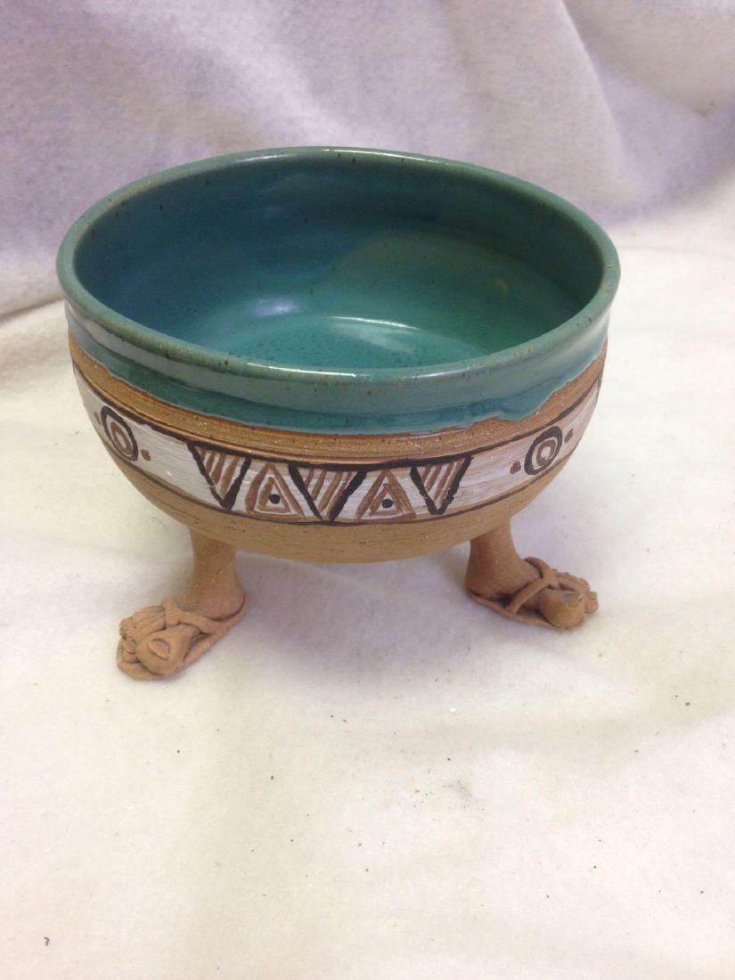 Whimsical Art Patterned Bowl: Arts and crafts bowl by artist Michael Nelson 2001. Â Size: 5" x 7". Condition: Very Good. Other Info: Africa, Africaan, African, Clay, Pottery