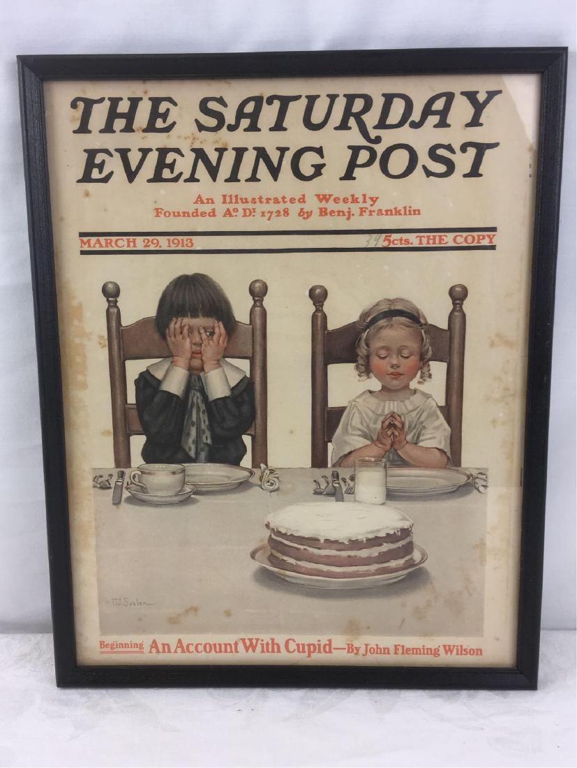 Antique Saturday Evening Post Cover March 1913: Antique Saturday Evening Post Cover March 1913; You can guess what heâ€™s thinking: â€œDidn'tÂ the prayer before dinner cover dessert?â€. This framed piece features an illustration from