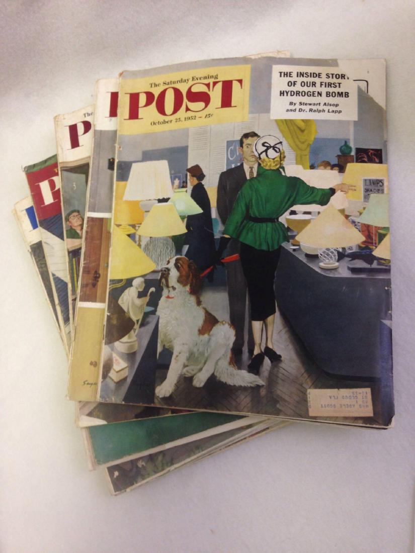 Lot of 10 vintage The Saturday Evening Post Magazines: Here is a lot of 10 vintage issues of The Saturday Evening Post Magazine from 1952. The ads and articles make for a wonderful into Mid- Century decor and fashion.They are as follows:#1 Date of issue: 