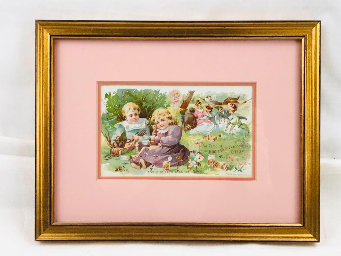 Framed Antique Highland Evaporated Cream Advertisement: OneÂ Framed Antique Highland Evaporated Cream Advertisement.Â The frme measures approximately 9.5" across by 7.5" high.Â It is in excellent condition.