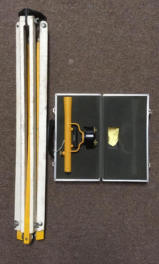 1981 Berger Instruments Transit Level and Tripod: Vintage Berger Instruments Transit Level in Case with Wooden Tripod; this transit is marked "Berger Instruments" and is stored in original vinyl case. It includes an inspection document dated October