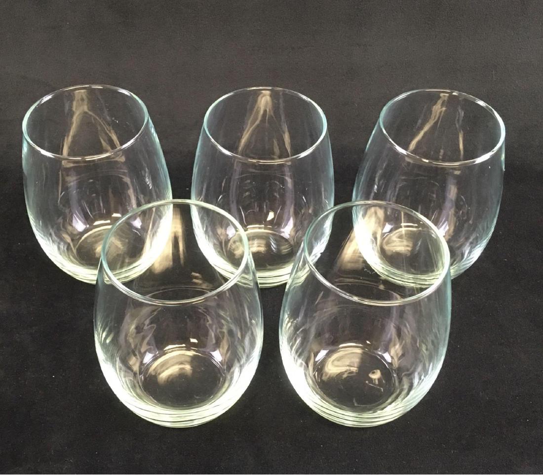 5 StemlessÂ Red Wine Glasses: 5 StemlessÂ Red Wine Glasses; very clean and clear, in excellent condition. Each measures 5' H x 3 1/2" DIA.